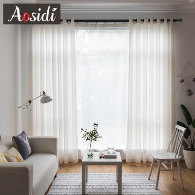 Beige linen tulle curtains for living room Modern flax sheer