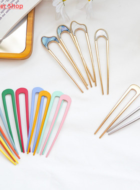 Japan Hair Sticks Women Hairclip Simplicity Colorful U Shape