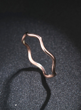 流行饰品 欧美风格细款波浪形玫瑰金钛钢戒指女