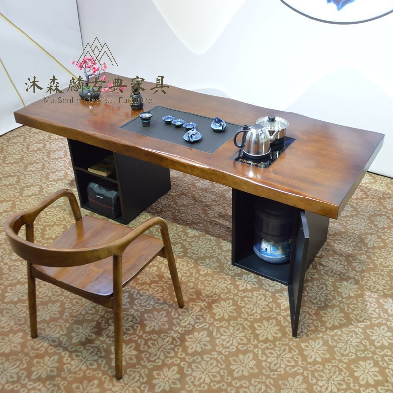 嵌入式茶盘实木茶桌椅组合现代简约办公家用烧水壶一体功夫泡茶台