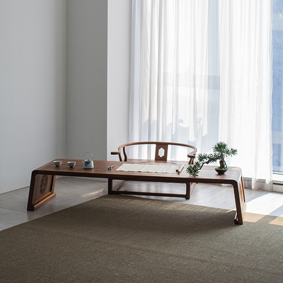 新中式榻榻米茶桌北美黑胡桃木茶桌地台桌矮桌禅意日式实木桌