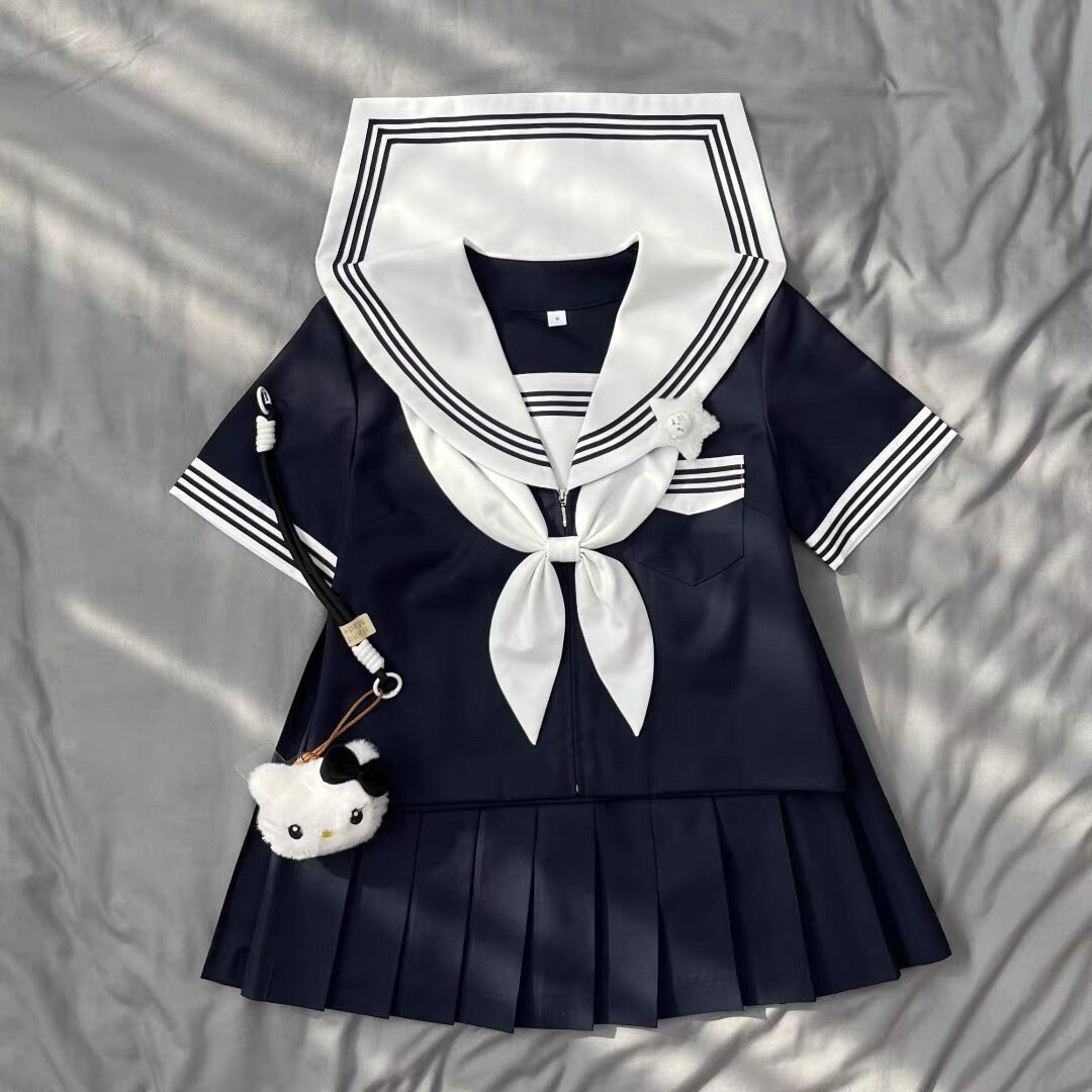 云靡原创正版jk制服水手服白领绀三本短袖套装不良少女日系中间服