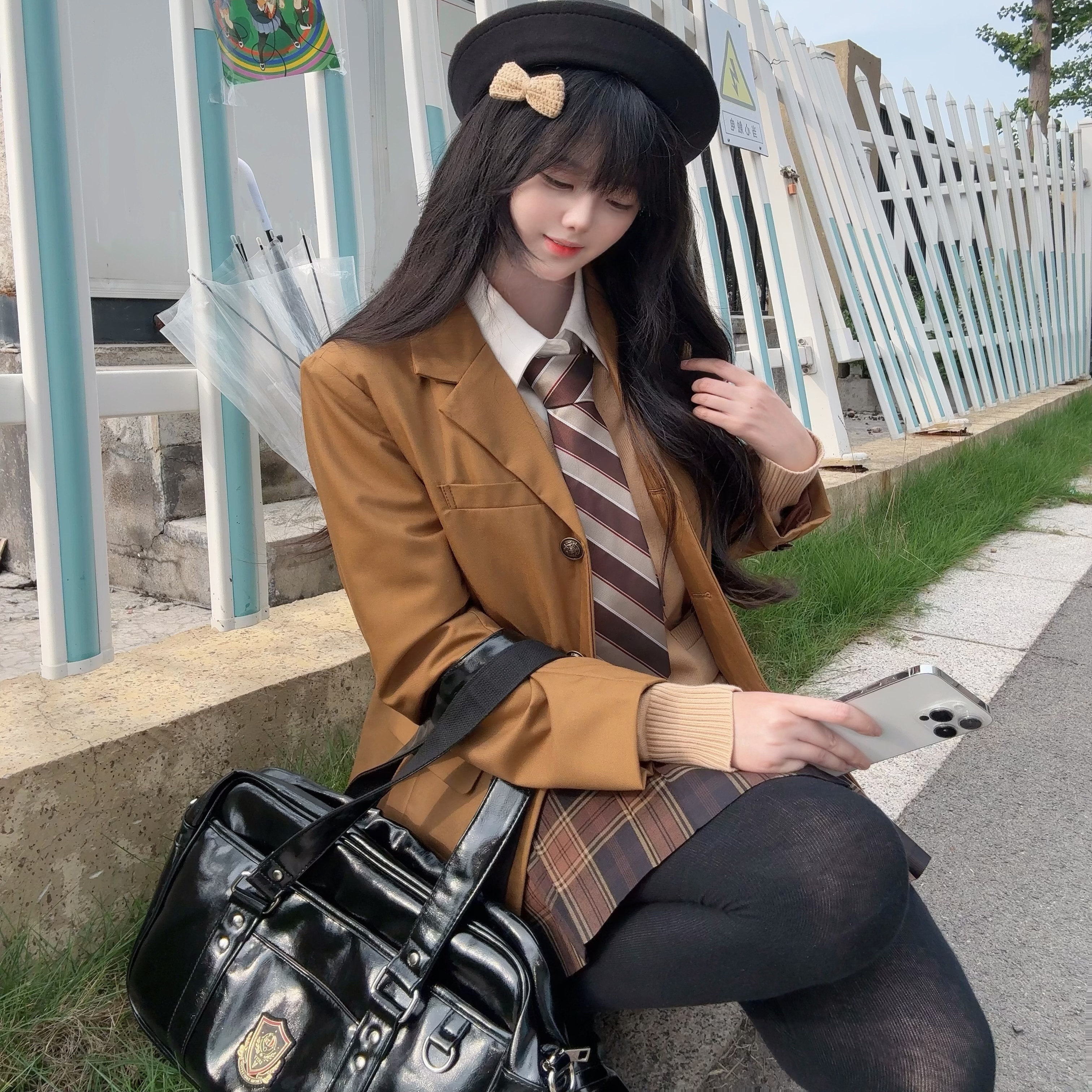 云靡 原创正统jk制服三粒扣西服姜黄色收腰软妹西装英伦学院校服
