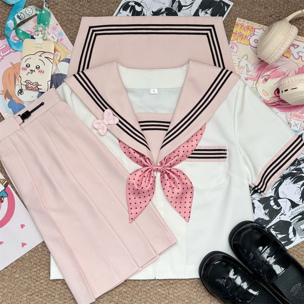 jk水手服甜粉三本长短袖套装