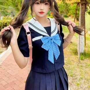 原创正统jk制服白领绀二本水手服学院风绀色日系短袖 云蘼 班服女