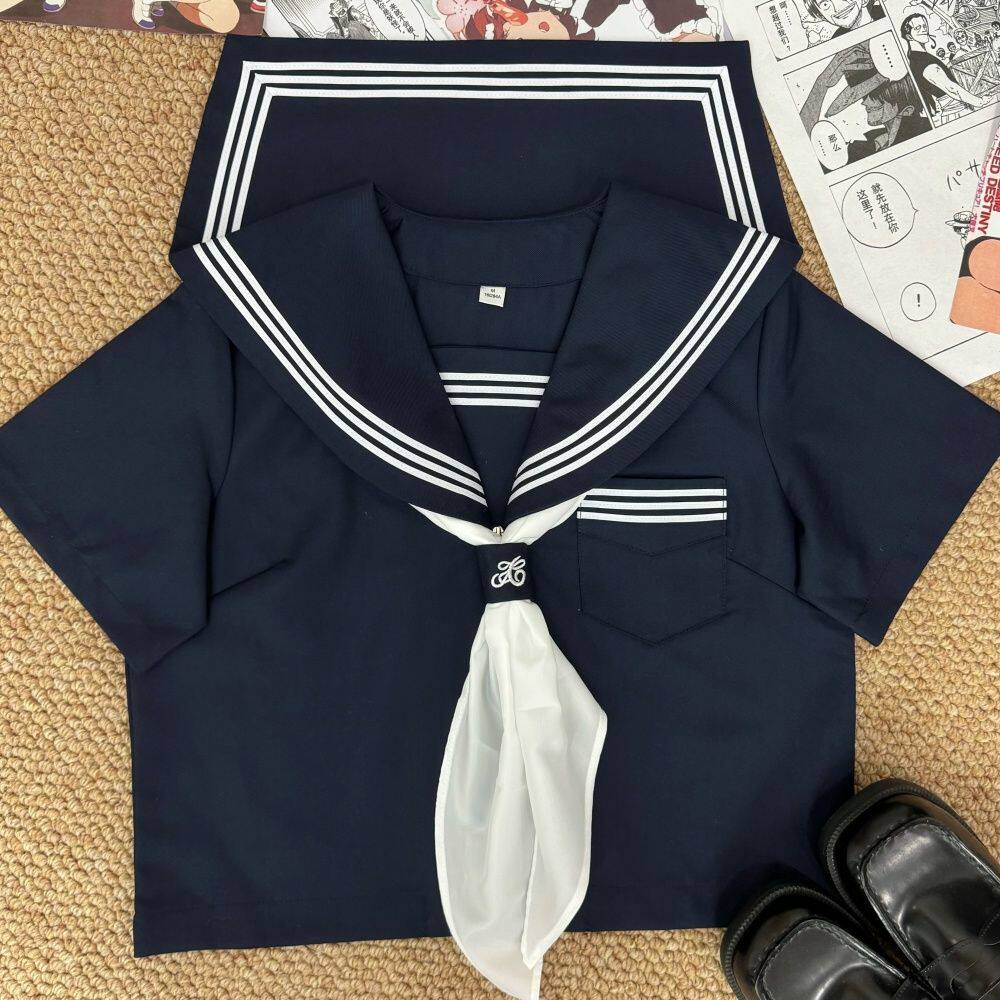 基础款春夏绀三本短袖套装水手服