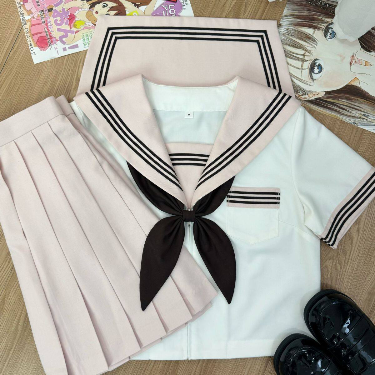 浅粉三本短袖jk制服套装学院风