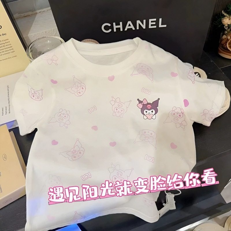 女童短袖紫外线光变阳光库洛米2025夏装新款宝宝衣服夏儿童t恤
