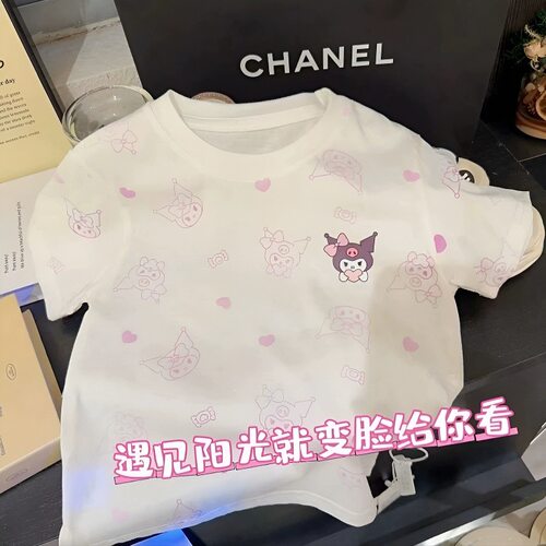 女童短袖紫外线光变阳光库洛米2025夏装新款宝宝衣服夏儿童t恤