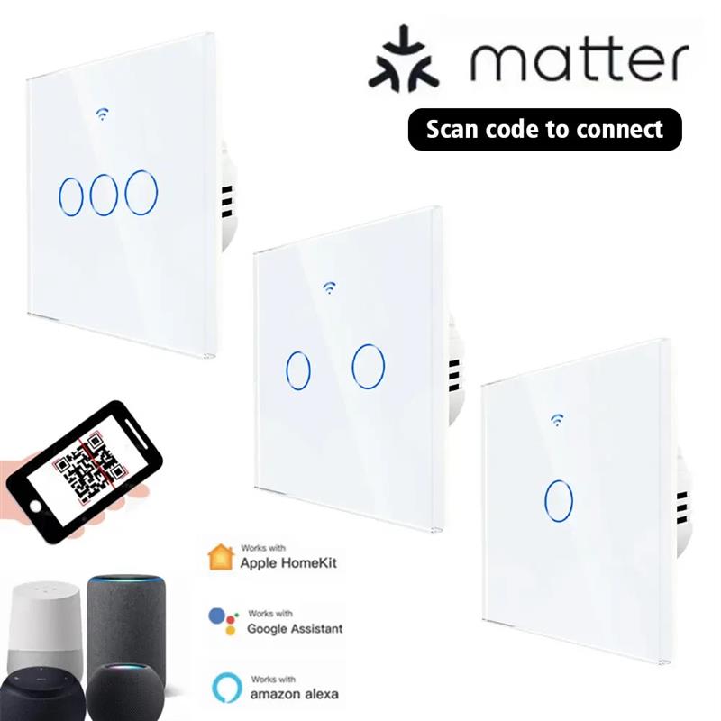 适配matter开关欧规wifi智能触摸开关HomeKit, Alexa,Google扫码