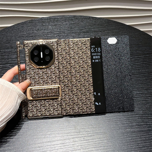 新款奢华适用于华为matexts手机壳真皮寻金秘纹腕带旋转支架皮套非凡大师Mate XT新款全包三折叠屏保护套防摔