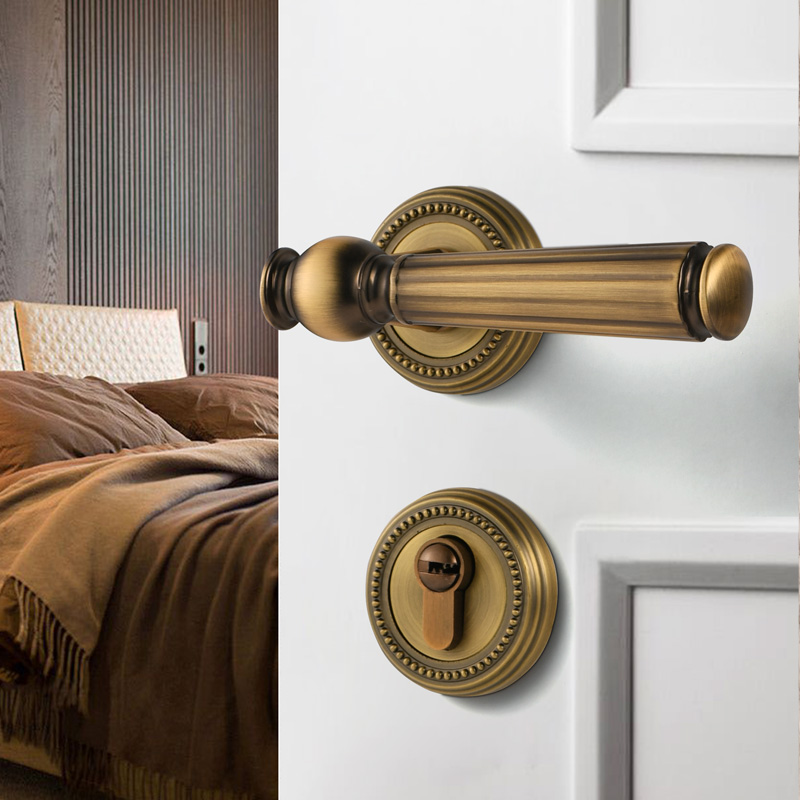 磁吸静音卧室两件式锁美法式轻奢欧式房间木门锁黄古家用门把手门