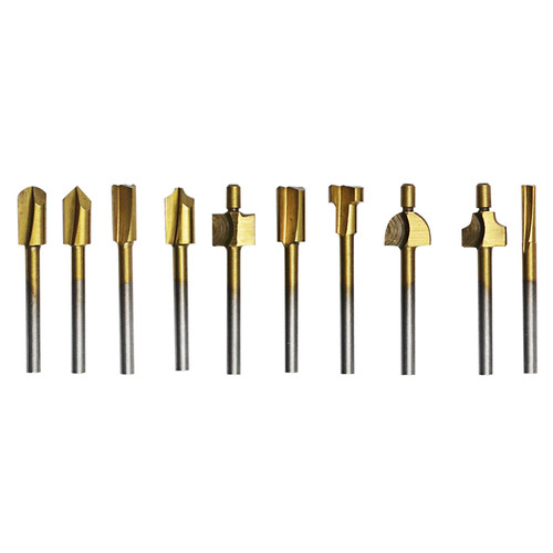 记工10件套镀钛打磨刀 木工修边器雕刻机花样刀 铣槽刀小铣刀套装