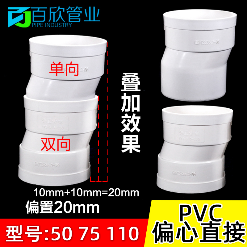 110PVC排水管预埋偏心直接 智能调节中间距下水管接头 偏置直接