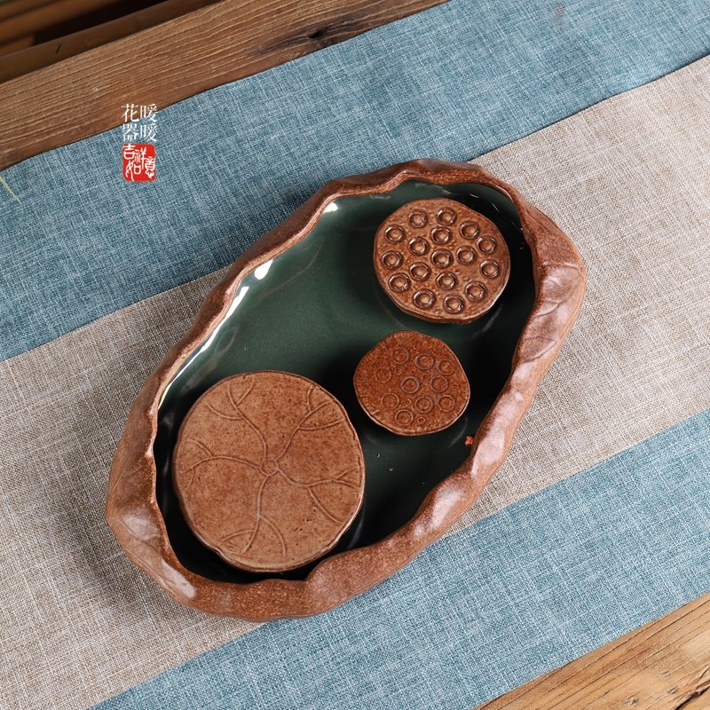 暖暖花器荷韵莲子托盘三孔底托可做茶盘