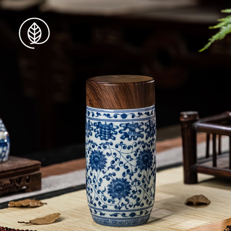 景德镇陶瓷茶杯八宝大容量保温杯随手杯能量杯带盖白瓷便携户外杯