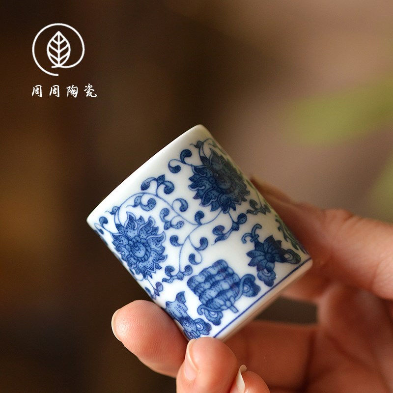 景德镇青花扳指盖置复古陶瓷紫砂壶盖托盖碗茶盖搁垫功夫茶具配件