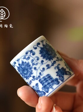景德镇青花扳指盖置复古陶瓷紫砂壶盖托盖碗茶盖搁垫功夫茶具配件