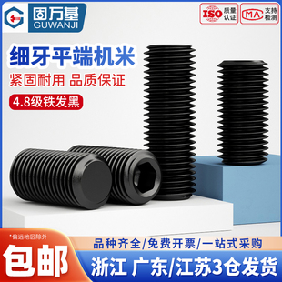 4.8级细牙紧定螺钉无头内六角螺丝平端机米顶丝M8M10M12 1m14M16