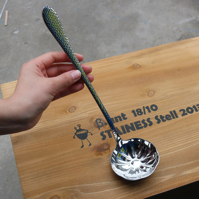 出口德国家用304不锈钢火锅勺汤勺厨房长柄盛荷叶汤勺长柄大号