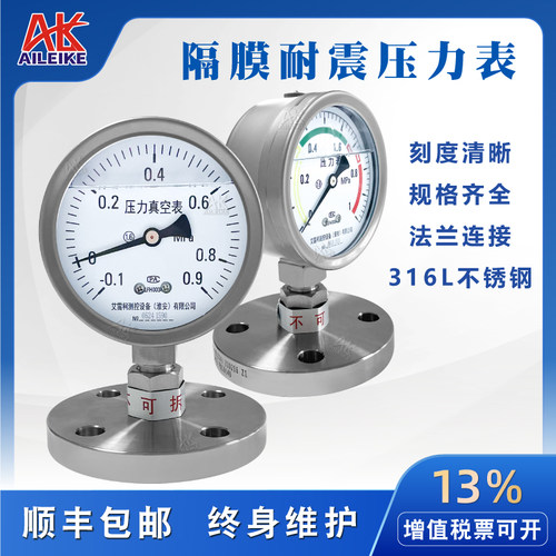 YTFNP100MF不锈钢隔膜耐震压力表Y-100B-FZ/MF316L法兰DN25 PN40