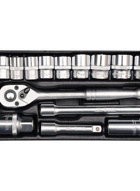 易尔拓 3/8DR铬钒钢15件套套筒扳手组套 机修套装铁盒装YT-38631