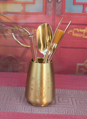 黄铜茶道六君子功夫茶具配件套装茶夹茶刀茶洗日式禅意送礼佳品