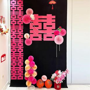 婚房布置套装 饰 女方晨袍拍照背景墙结婚房间新房客厅长条喜婚礼装