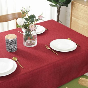 布艺家用餐桌布长方形Y茶几免洗台 现代简约纯色棉麻防水桌布中式