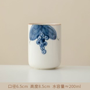 单杯家用主人杯 陶瓷纯手绘k水杯高颜值主人杯釉下彩茶杯日式