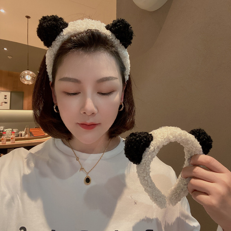 减龄高端毛绒熊猫头洗脸卡通发箍萌物可爱少女发卡柔软亲肤宽