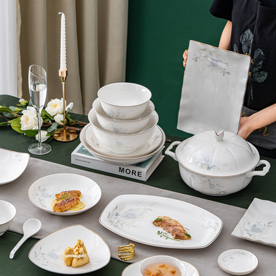 雅诚德联名高白瓷暗香餐具轻奢素雅高温烧制健康高脚碗方盘新中式