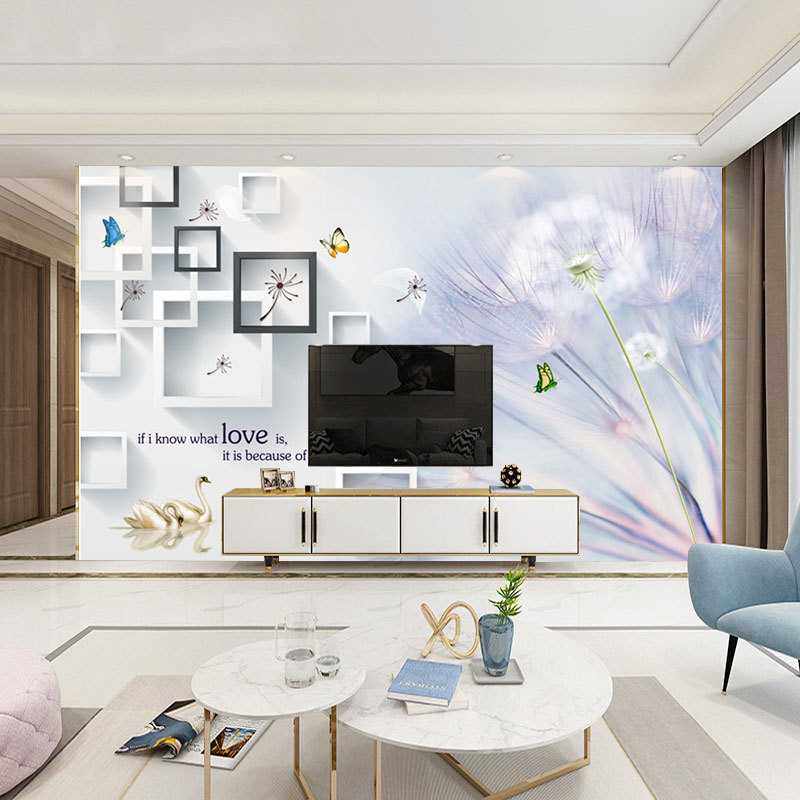 新款直销简约现代8d蒲公英电视机背景墙客厅卧室凹凸壁画壁纸3d个