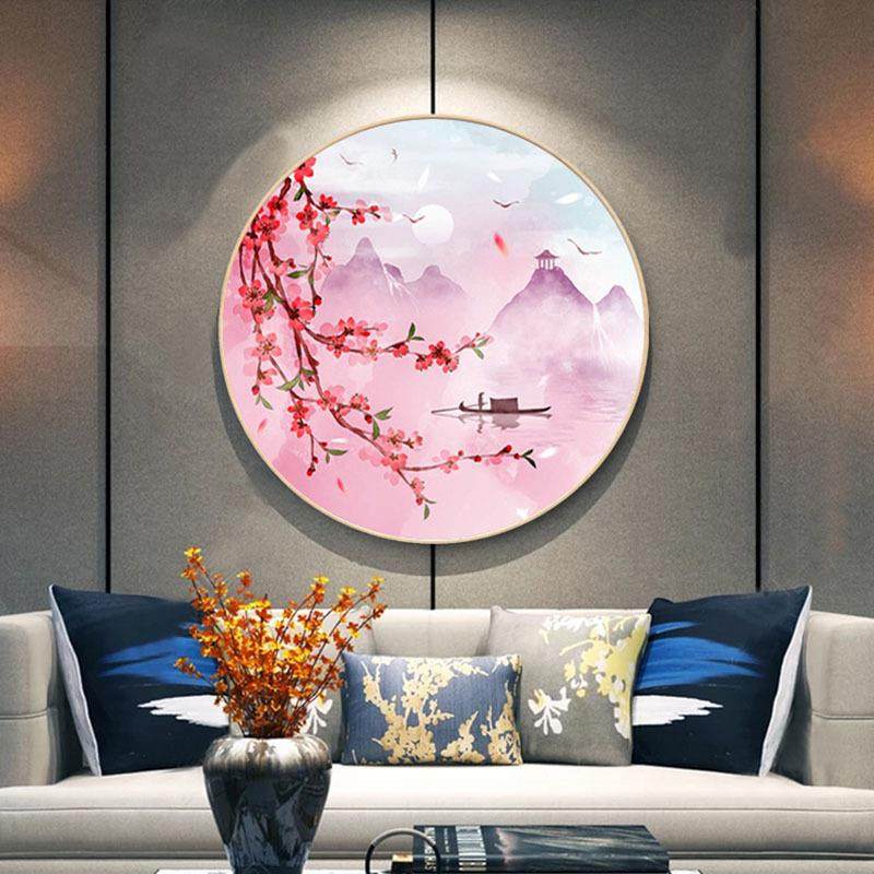 新款直销十字绣2021新款绣客厅十里桃花圆形贴满砖自己手工小件20