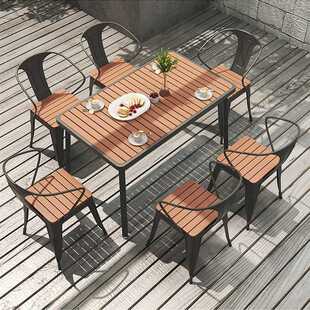 新款直销简约户外塑木桌椅组合 公园露天实木桌椅 奶茶店餐厅别墅