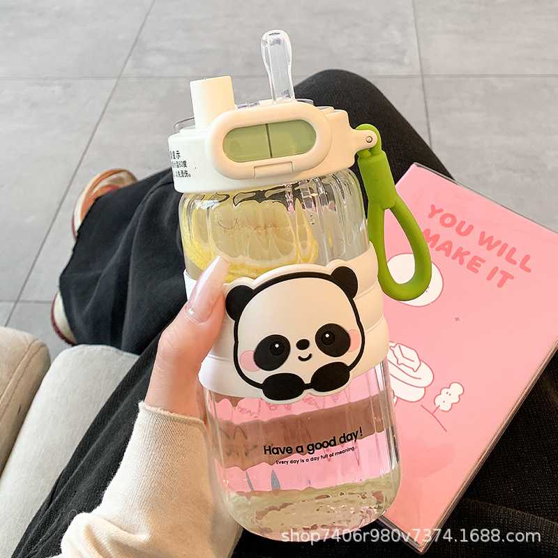 新款直销可爱水杯学生高颜值双饮吸管玻璃杯夏季网红ins便携儿童