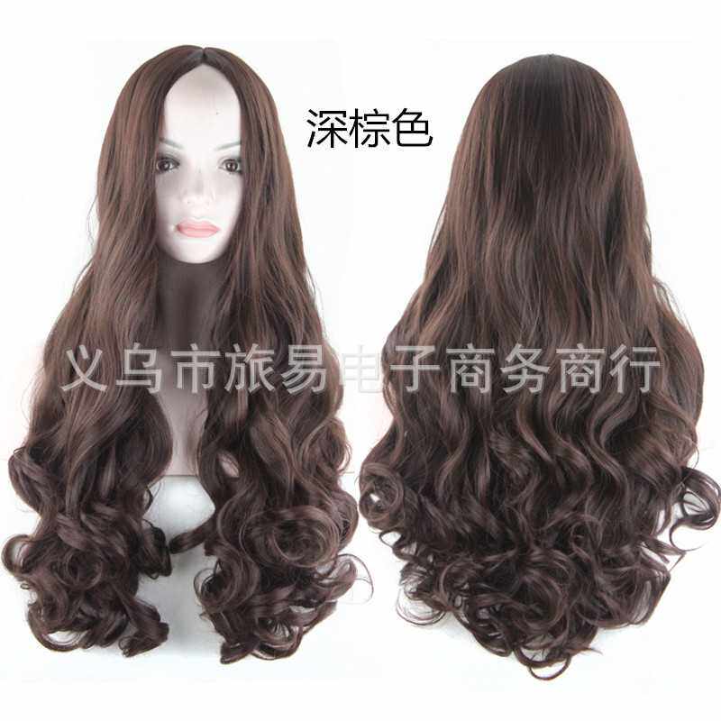 新款直销时尚女 烟灰色中分长卷发 银灰色中分COS假发 哑光高温丝