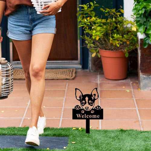 新款直销跨境金属宠物欢迎牌狗狗造型庭院草坪地插装饰花园铁艺创