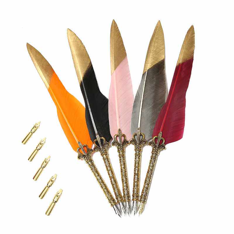 新款直销蘸水羽毛笔创意喷金金属签字笔钢笔套装师生教师节礼品笔