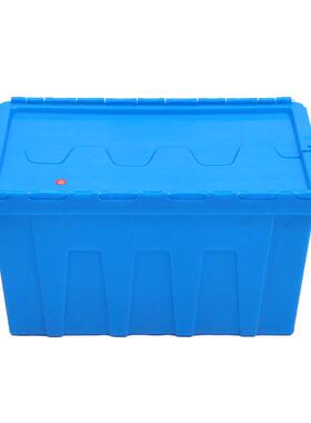 新款直销600-40斜插式物流箱PP蓝色加厚带盖周转箱可套叠带翻盖欧