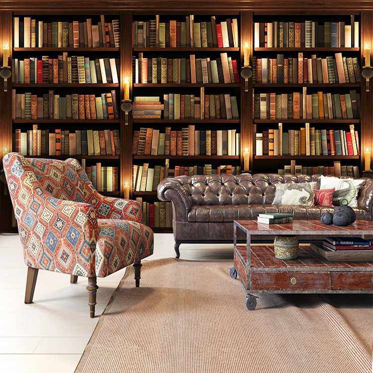 新款直销网红直播间空间延伸办公室装饰壁纸欧式书架酒店客厅沙发