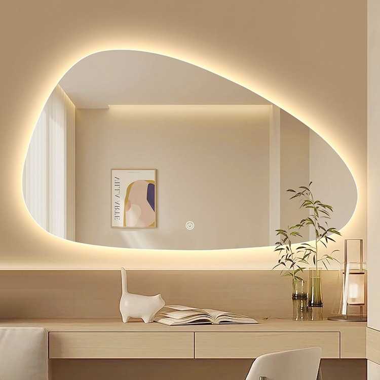 新款直销BOLEN不规则圆形智能led发光浴室镜卫生间壁挂式洗手间梳