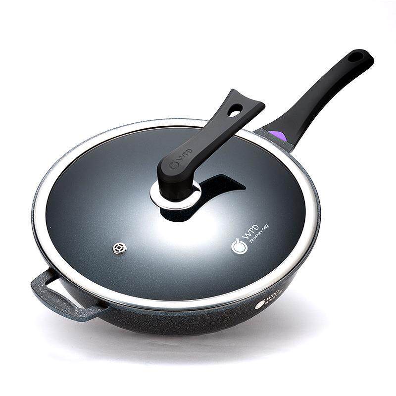 新款直销麦饭石炒锅不粘锅无涂层炒菜锅无烟电磁炉平底锅家用燃气