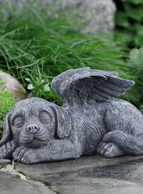 新款直销跨境热卖树脂雕像宠物墓碑动物摆件纪念石花园工艺品天使