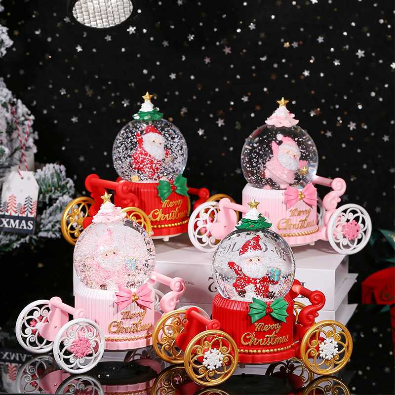 新款直销圣诞老人马车水晶球彩灯音乐盒男孩女孩圣诞节平安夜礼物