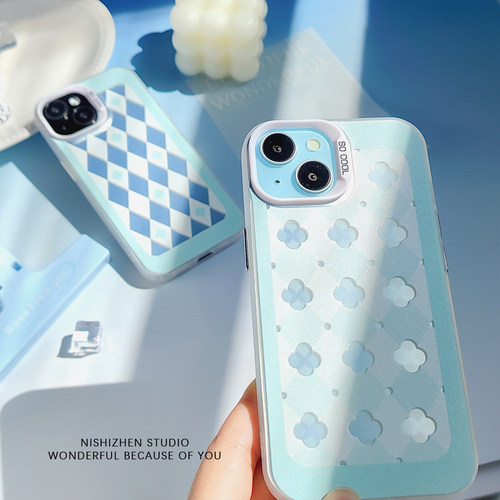 菱格花朵彩银壳原创苹果手机壳