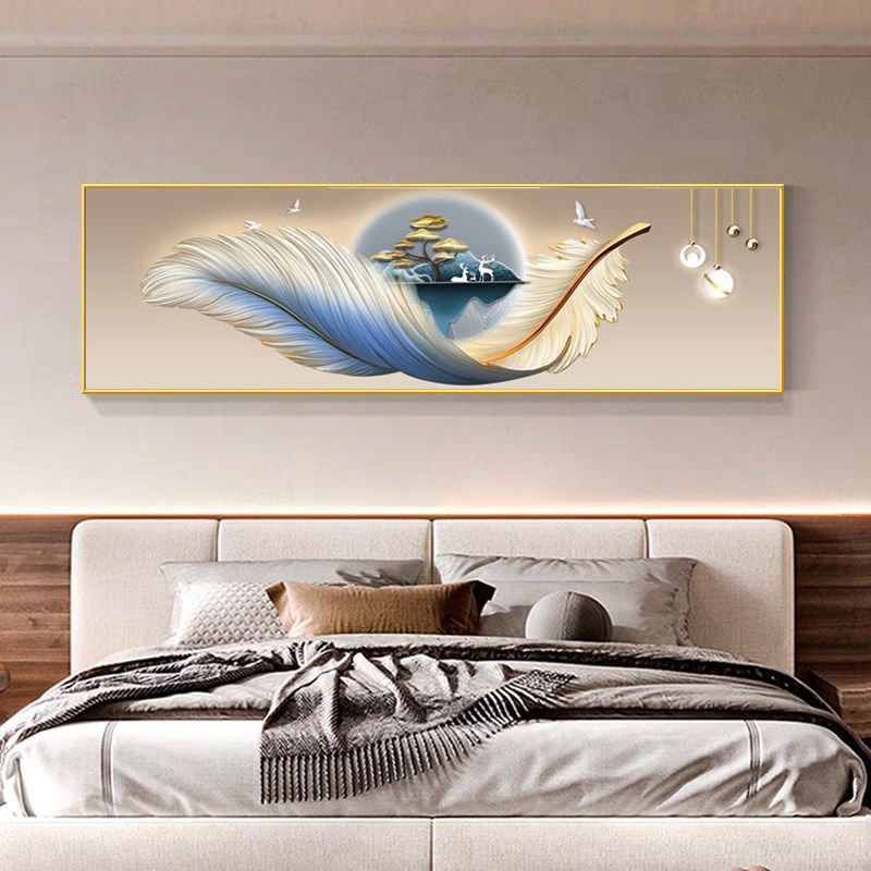轻奢酒店卧室床头墙面装饰画x高级羽毛温馨挂画宾馆房间艺术壁画,家居饰品,现代装饰画,淘宝优惠券,粉丝福利购,淘宝优惠卷