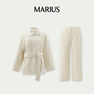 MARIUS腰带短大衣外套/直筒九分裤