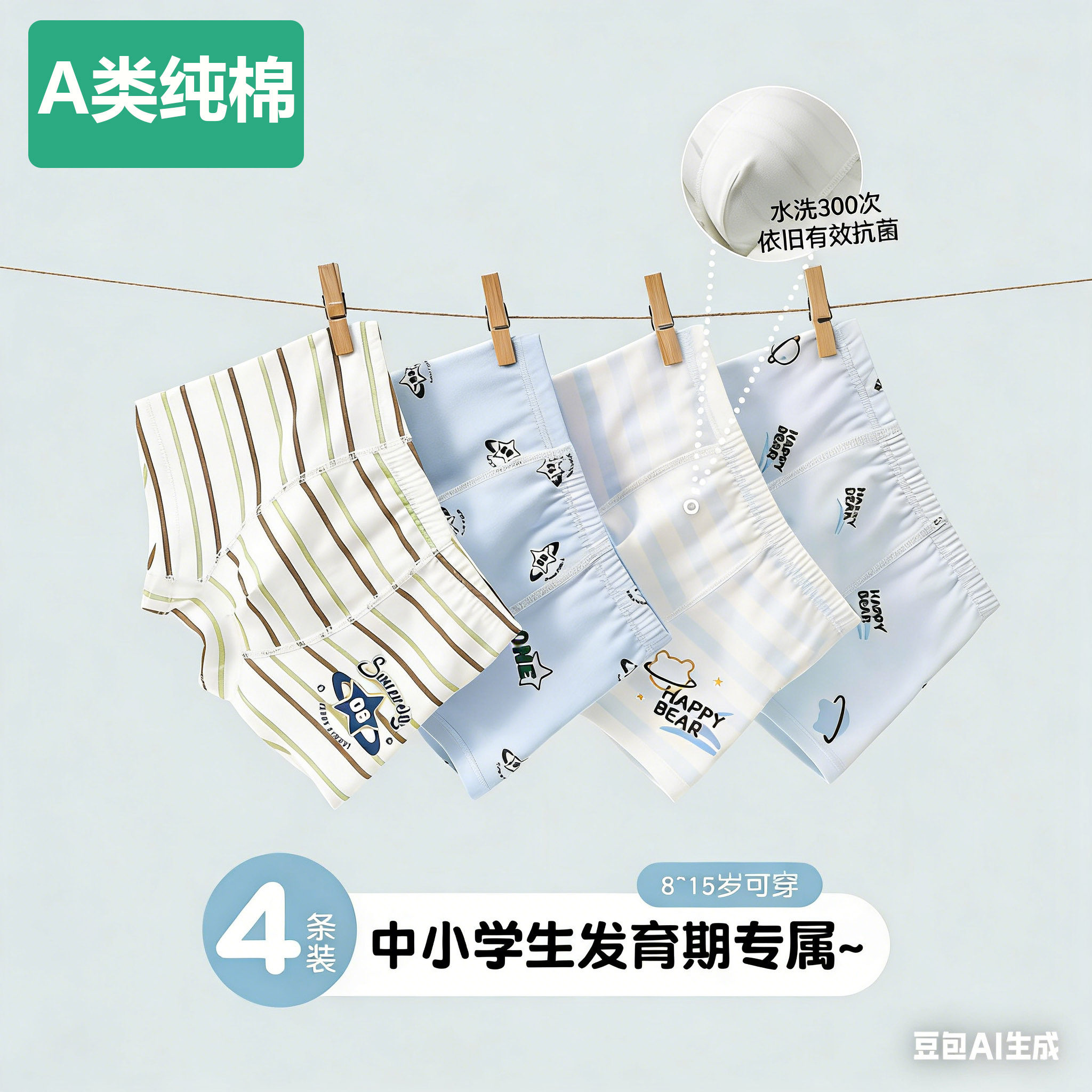 全棉【100%裆】男童内裤儿童纯棉a类短裤透气四角裤小男孩中大童