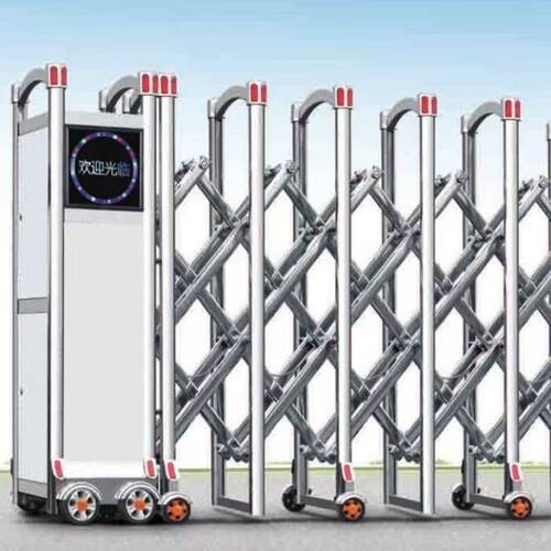 不锈钢电动伸缩门学校工厂房工地封板折叠平移自动遥控推拉无轨门